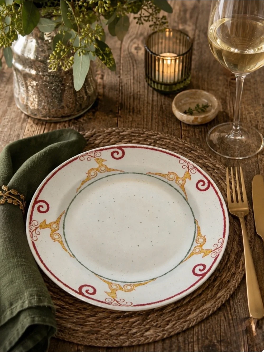 Pier 1 Rustic Reindeer Dinner Plates Set of 2 England Discontinued Vintage